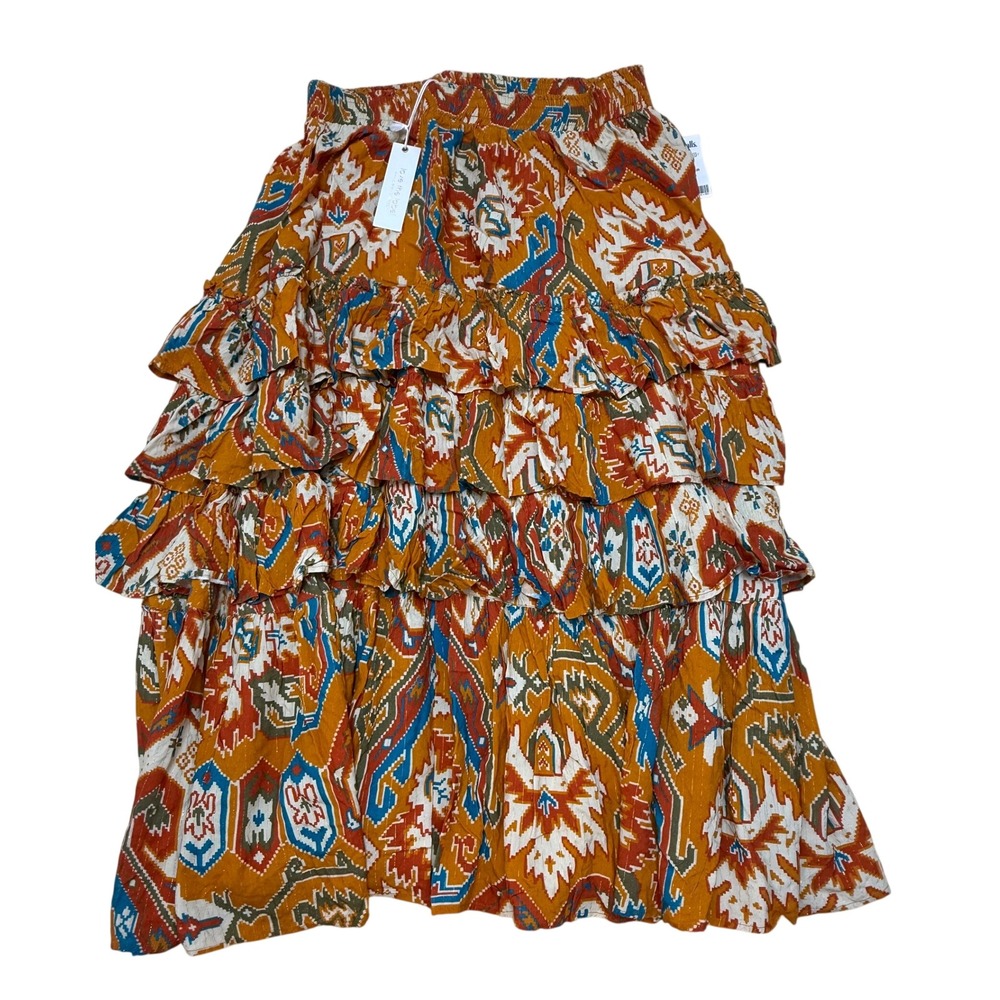 Love the Label Marrakech Gold Print Tiered Maxi Skirt NWT Large LLF22-8630